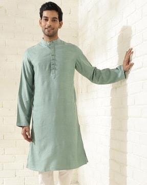 men heathered slim fit long kurta