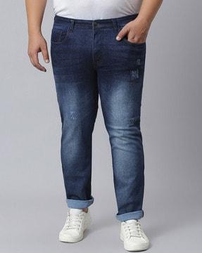 men heavily washed distressed slim fit jeans