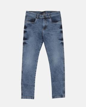 men heavily washed regular fit jeans