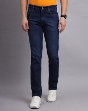 men heavily-washed relaxed fit jeans