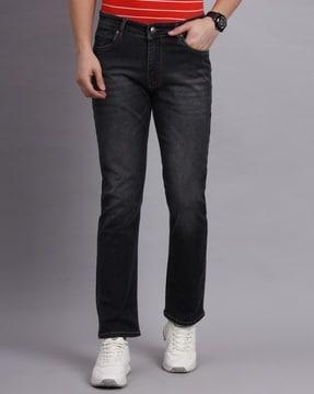 men heavily-washed relaxed fit jeans