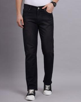 men heavily-washed relaxed fit jeans