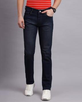 men heavily-washed relaxed fit jeans