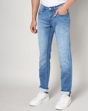 men heavily washed skinny fit jeans