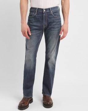 men heavily washed slim fit jeans