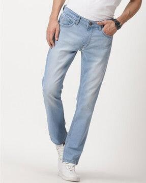 men heavily washed slim fit jeans