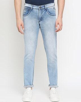 men heavily washed slim jeans