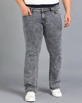 men heavily washed straight fit jeans