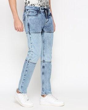 men heavy-wash slim fit panelled jeans