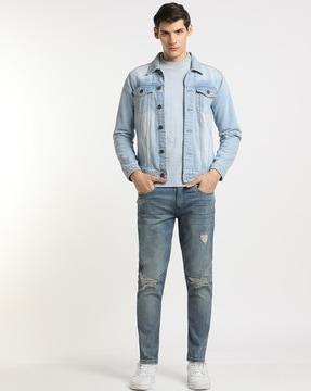 men heavy-wash slim tapered fit distressed jeans