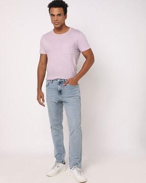 men heavy-wash straight fit jeans