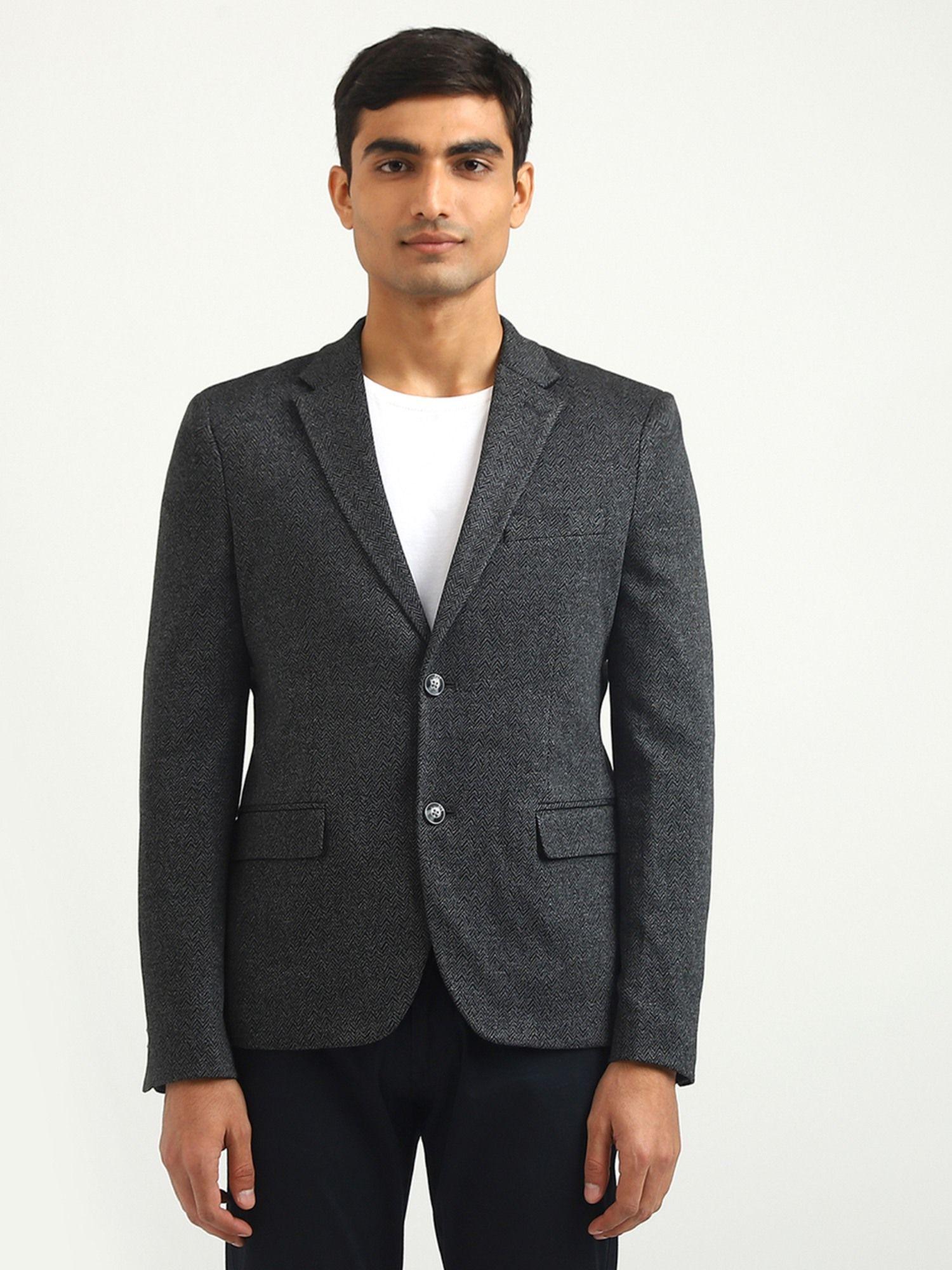 men herringbone lapel collar blazer