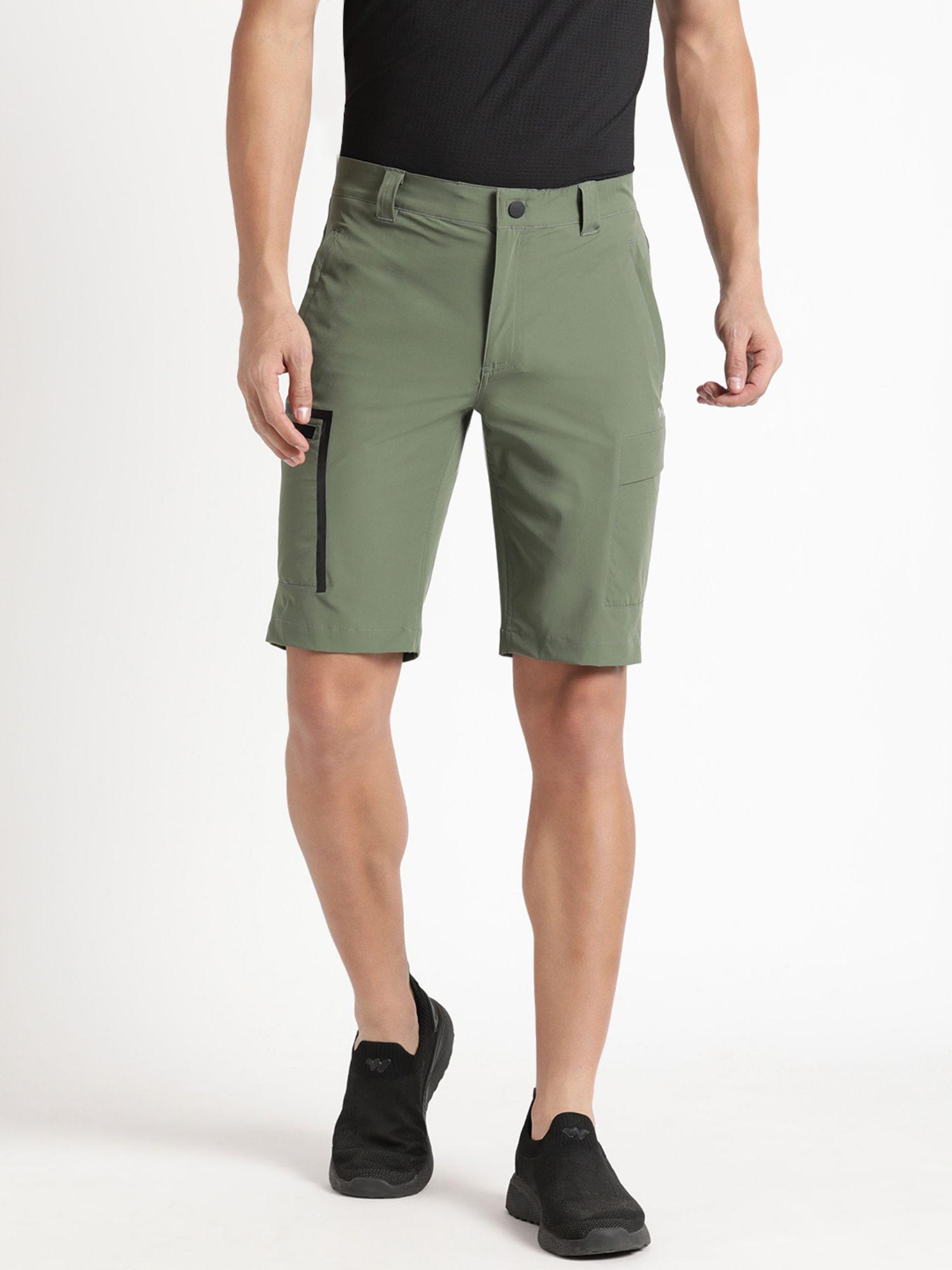 men hiking regular fit nylon fabric anti odor shorts-olive