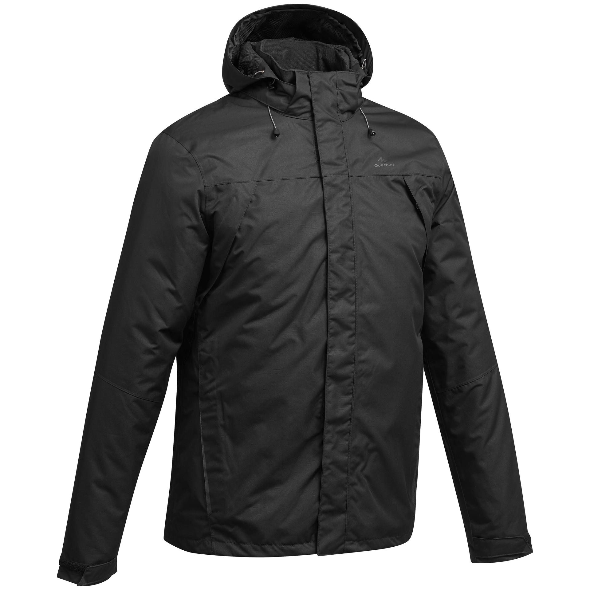 men hiking waterproof jacket mh100 black