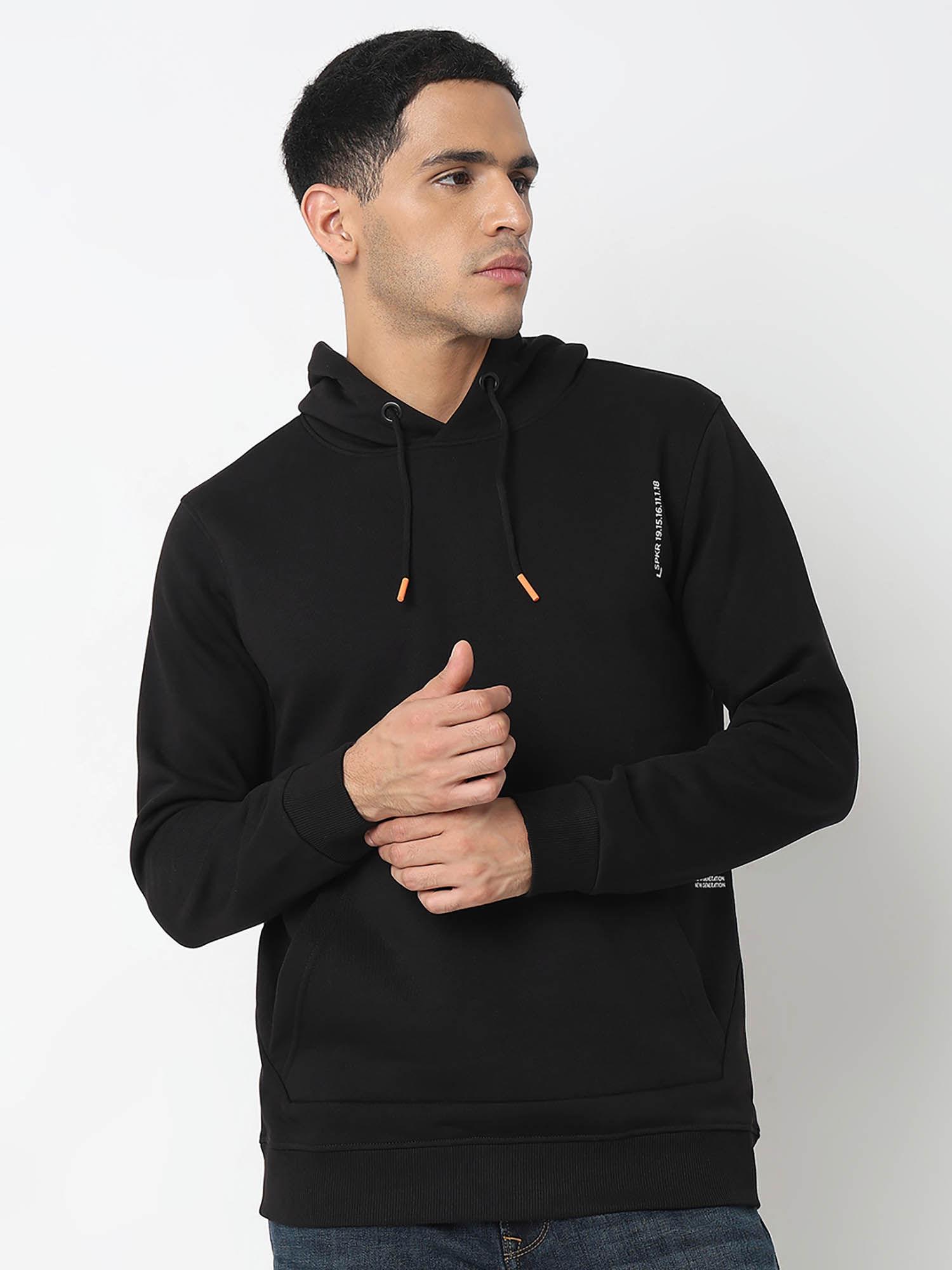 men hooded full sleeves black sweatshirt