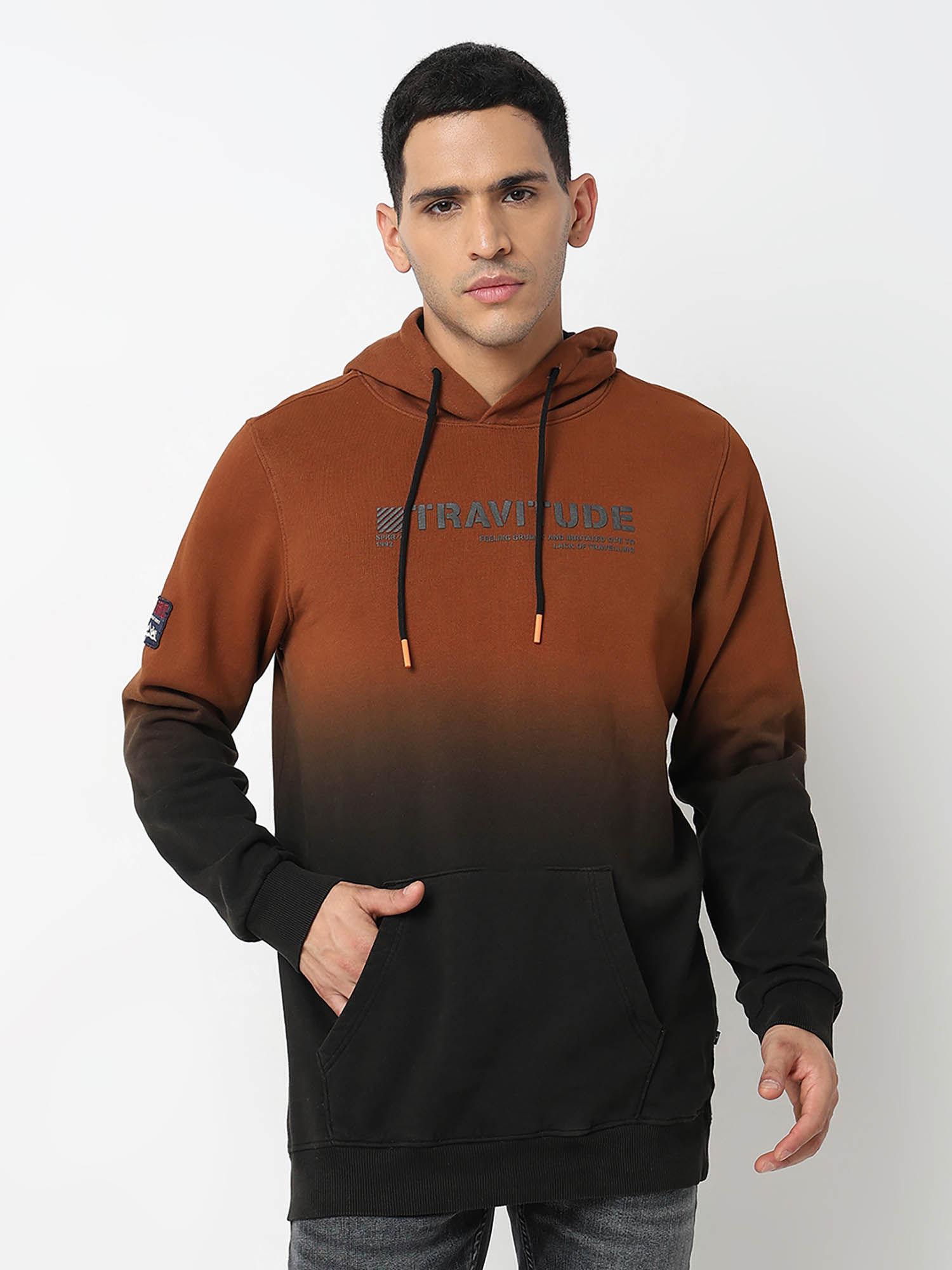 men hooded full sleeves brown sweatshirt