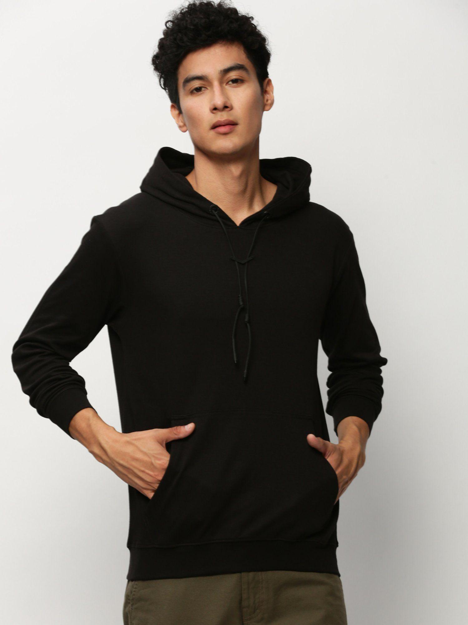 men hooded solid black sweatshirt