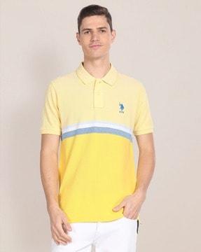 men horizontal stripd slim fit cotton polo t-shirt