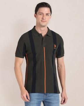 men horizontal striped pique slim fit polo t-shirt