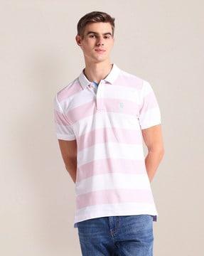 men horizontal striped slim fit polo t-shirt