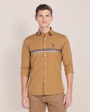 men horizontal striped tailored fit cotton shirt