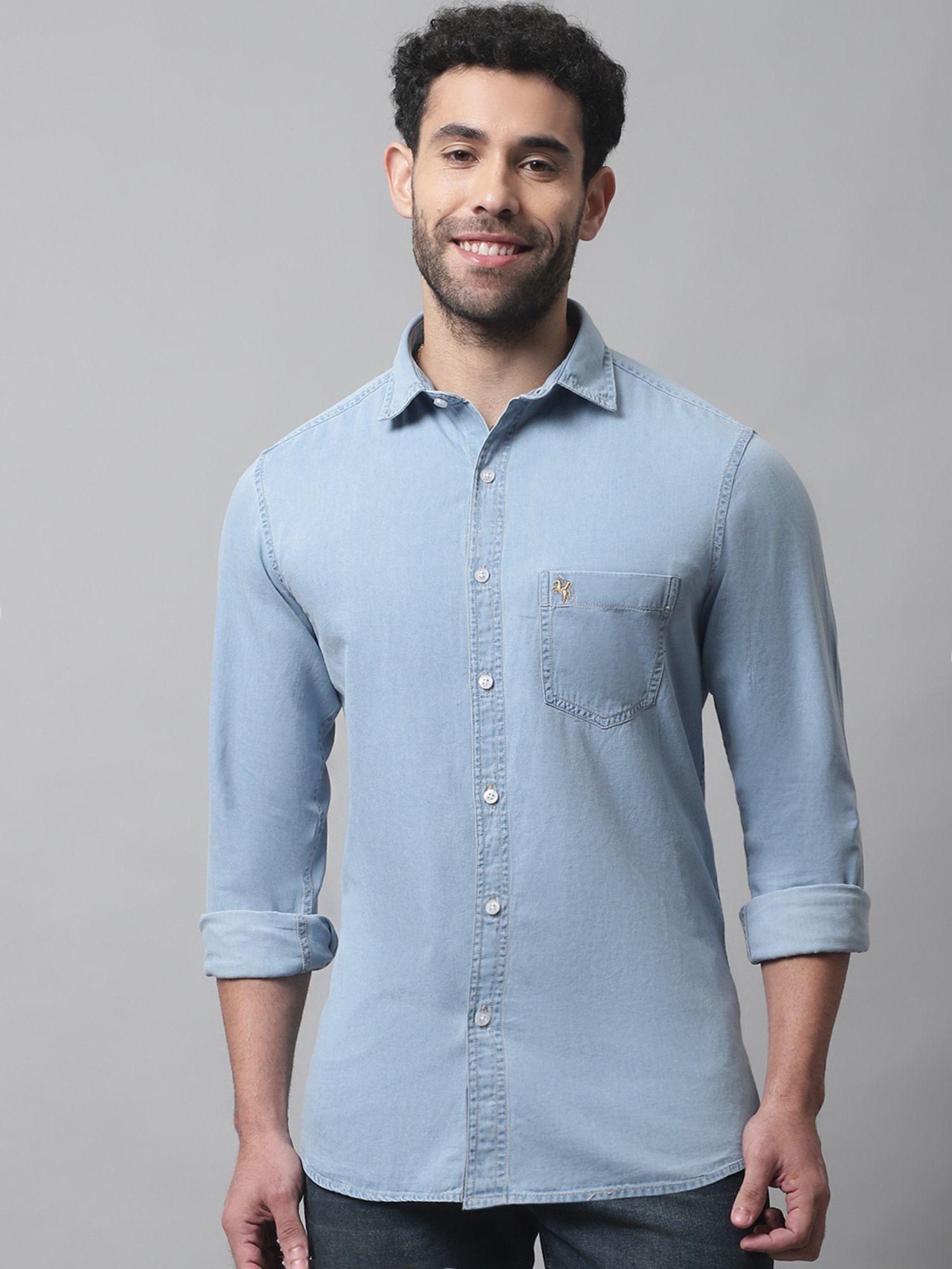 men ice blue shirt