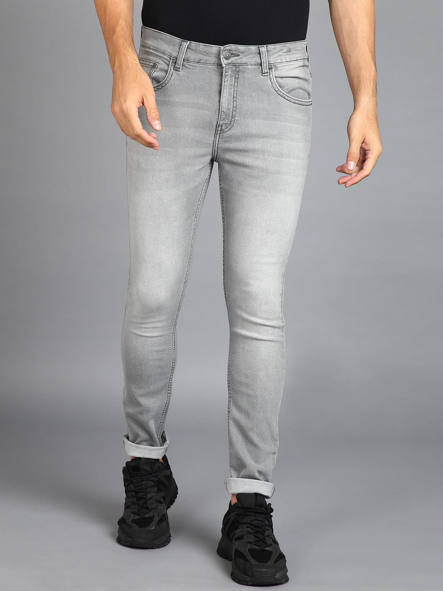 men ice grey regular fit washed jeans stretchable