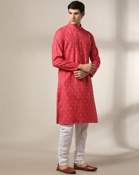 men ikat dobby straight kurta