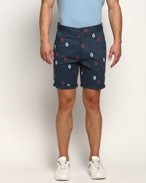 men ikat print slim fit flat-front shorts