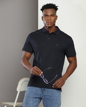 men interlock sleeve tape regular fit polo t-shirt