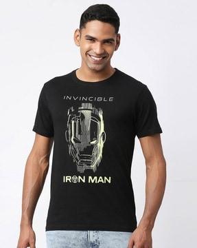 men iron man print slim fit crew-neck t-shirt