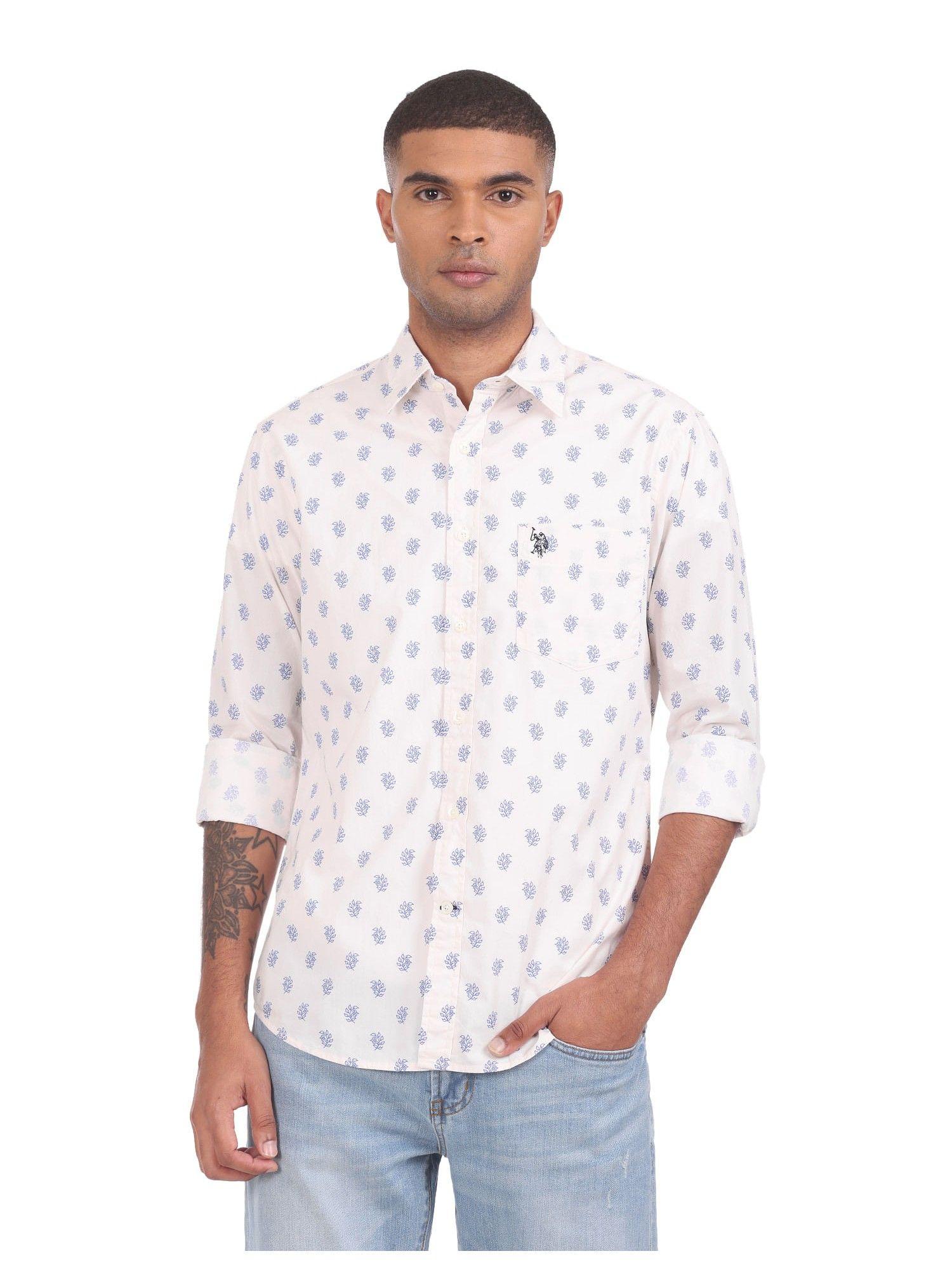 men ivory cotton printed casual shirt