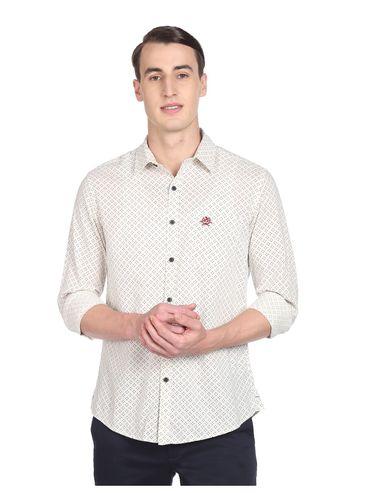 men ivory printed pure cotton casual shirt