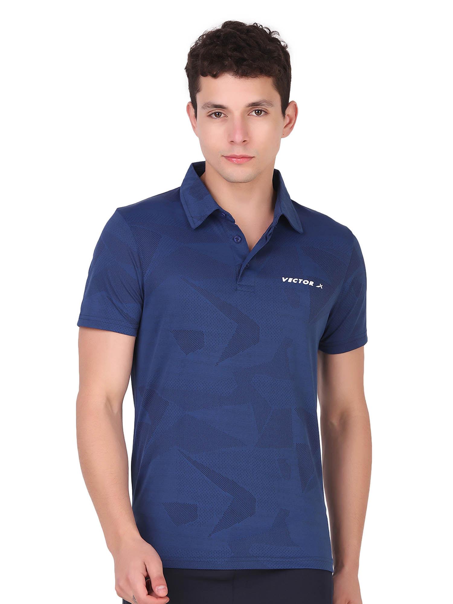 men jacquard knit polo t-shirt - navy blue