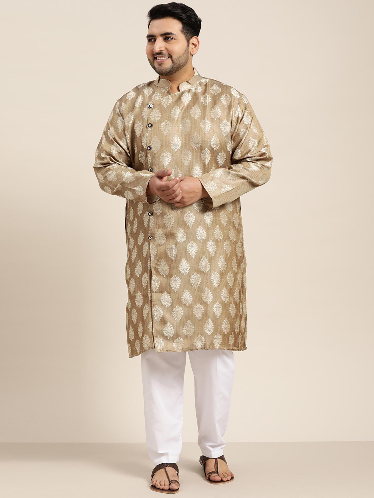 men jacquard silk brown self design only long kurta