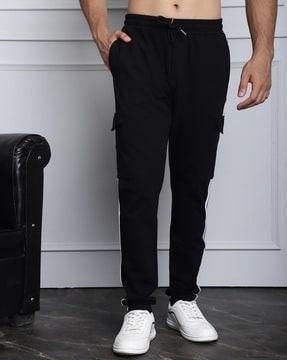 men joggers with cargo pockets & elasticated drawstring waist