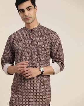 men kalamkari print cotton regular fit kurta