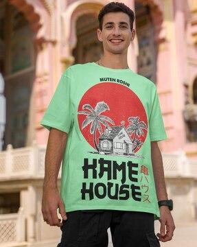 men kame house print oversized crew-neck t-shirt