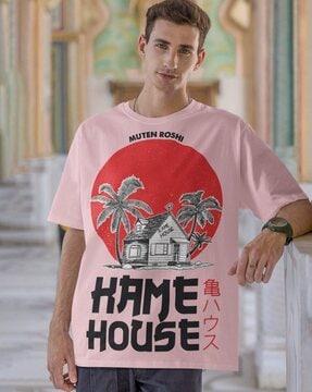 men kame house print oversized crew-neck t-shirt