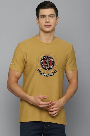 men khaki graphic print crew neck t-shirt