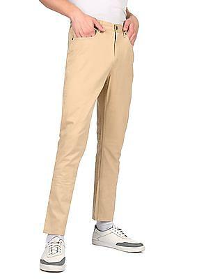 men khaki mid rise solid casual pants