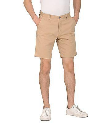 men khaki mid rise solid shorts