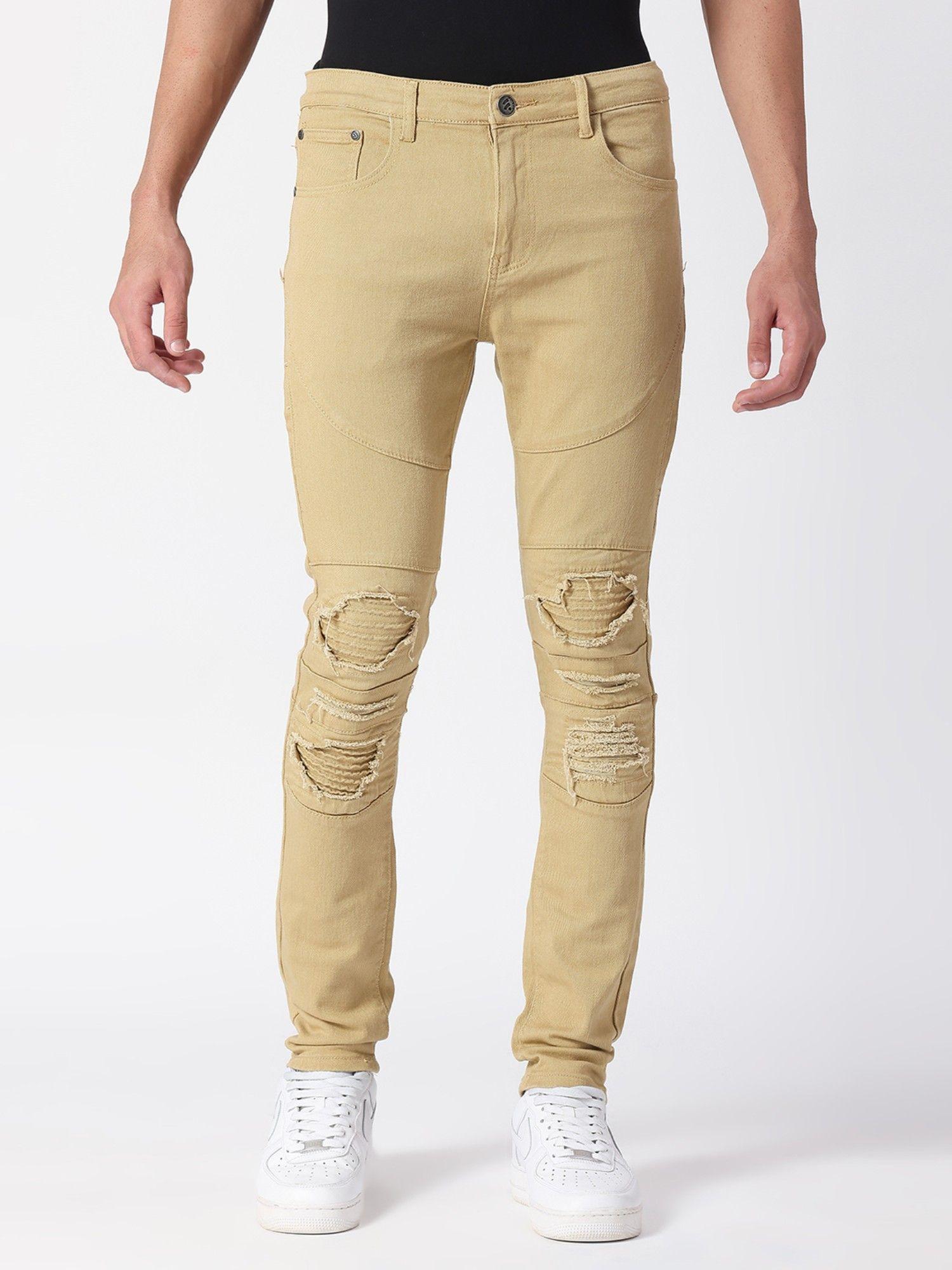 men khaki skinny fit low distress