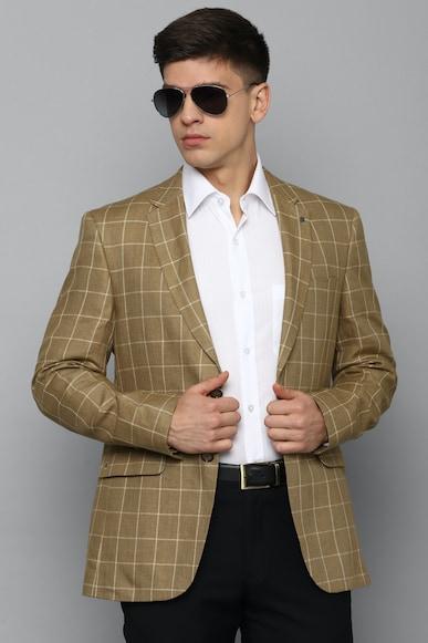 men khaki slim fit check formal blazer