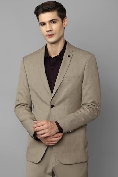 men khaki slim fit textured formal blazer