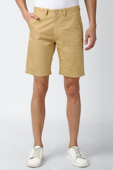 men khaki solid regular fit casual shorts