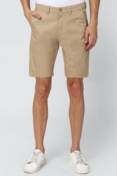 men khaki solid regular fit casual shorts