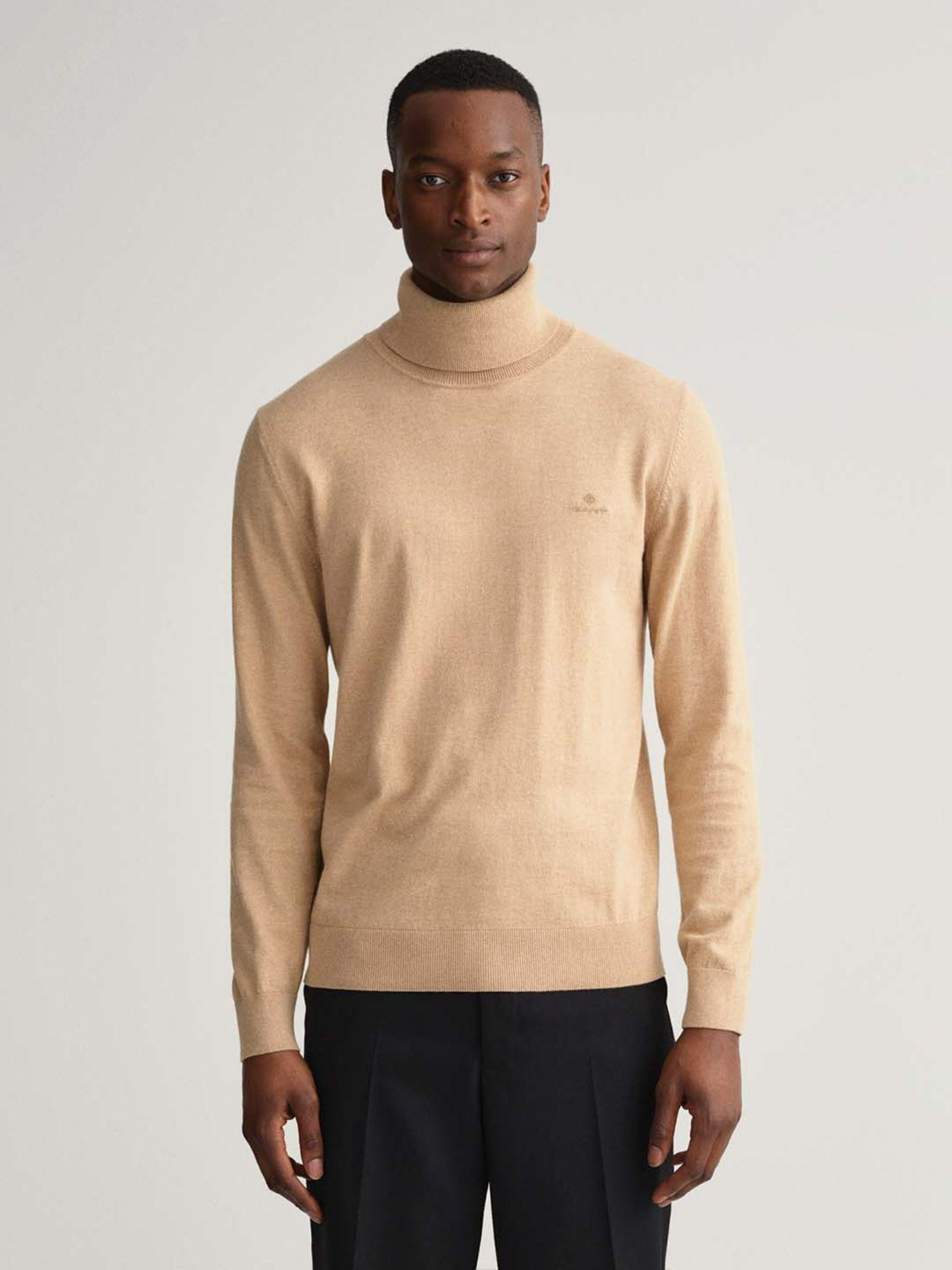 men khaki solid regular fit sweater