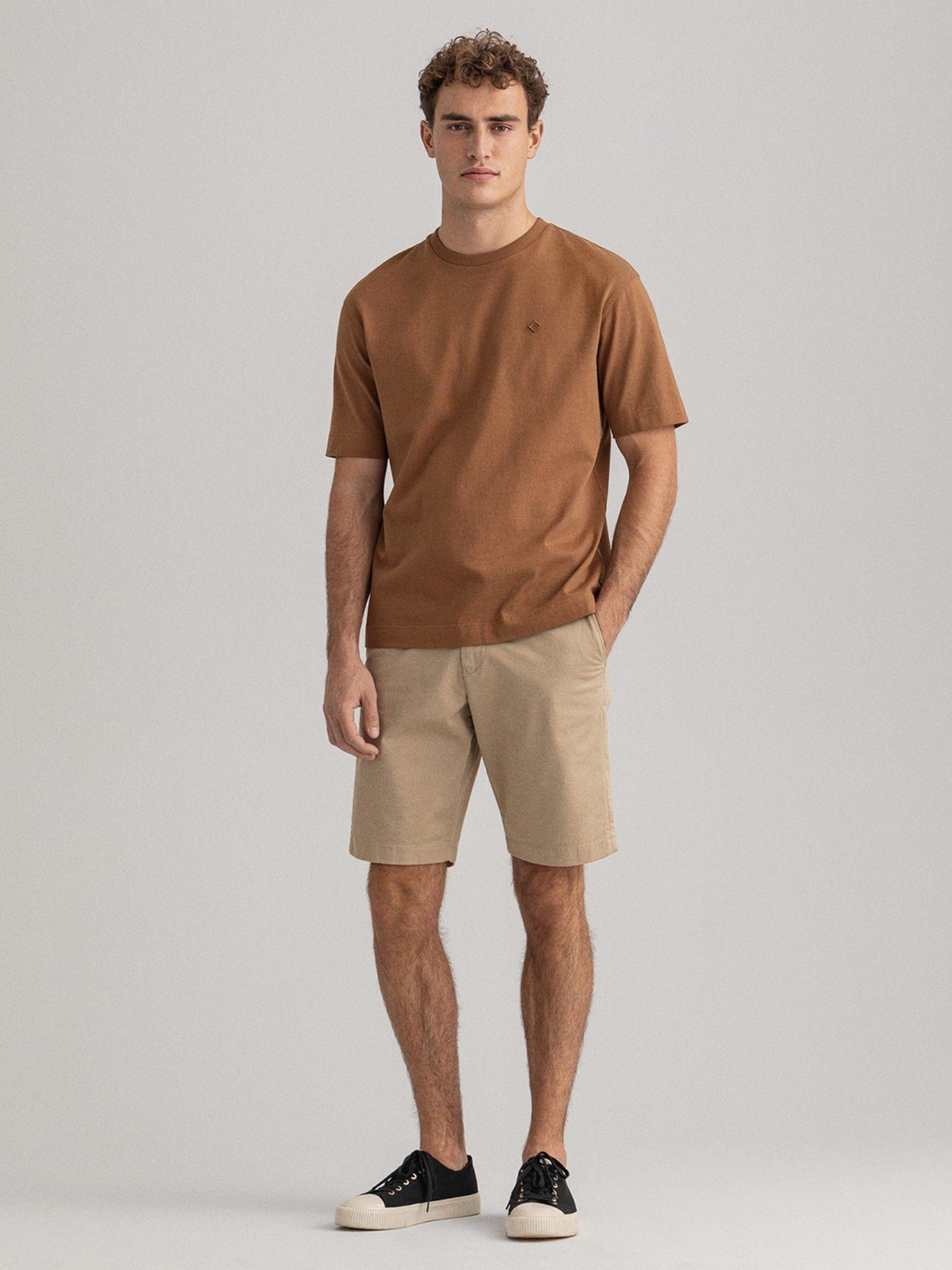 men khaki solid regular shorts