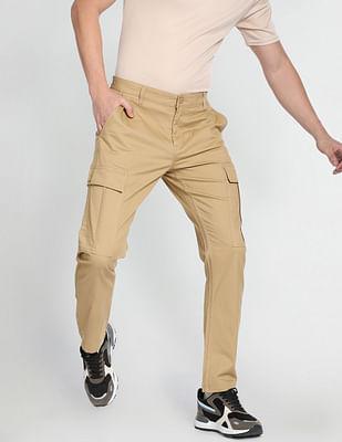 men khaki solid twill casual trousers